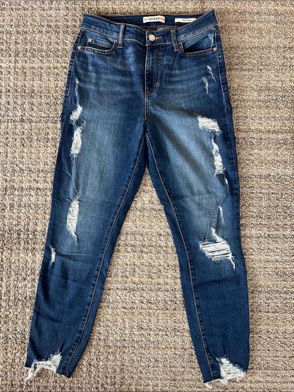 Guess Women's Dark Blue Distressed Skinny Jeans